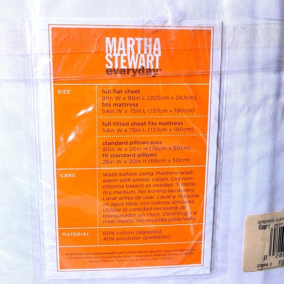 Martha Stewart Everyday 4 pc FULL Sheet Set Stripe Blue White Cotton Blend NEW - Picture 5 of 8